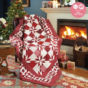 Christmas Quilt, Hunter&#39;s Star Quilt, Churn Dash, Today’s Quilter magazine, Digital Quilting Pattern, Lynne Goldsworthy, Instant Download