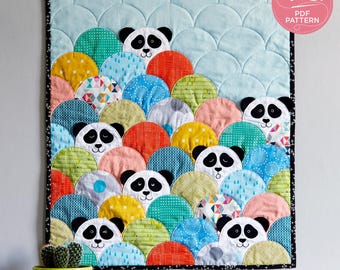 Panda Pop, Edredón Clamshell, Patrón de Edredón, Patrón de Apliques, Patchwork y Quilting, Patrón de Edredón Digital, Jo Carter, Descarga Instantánea