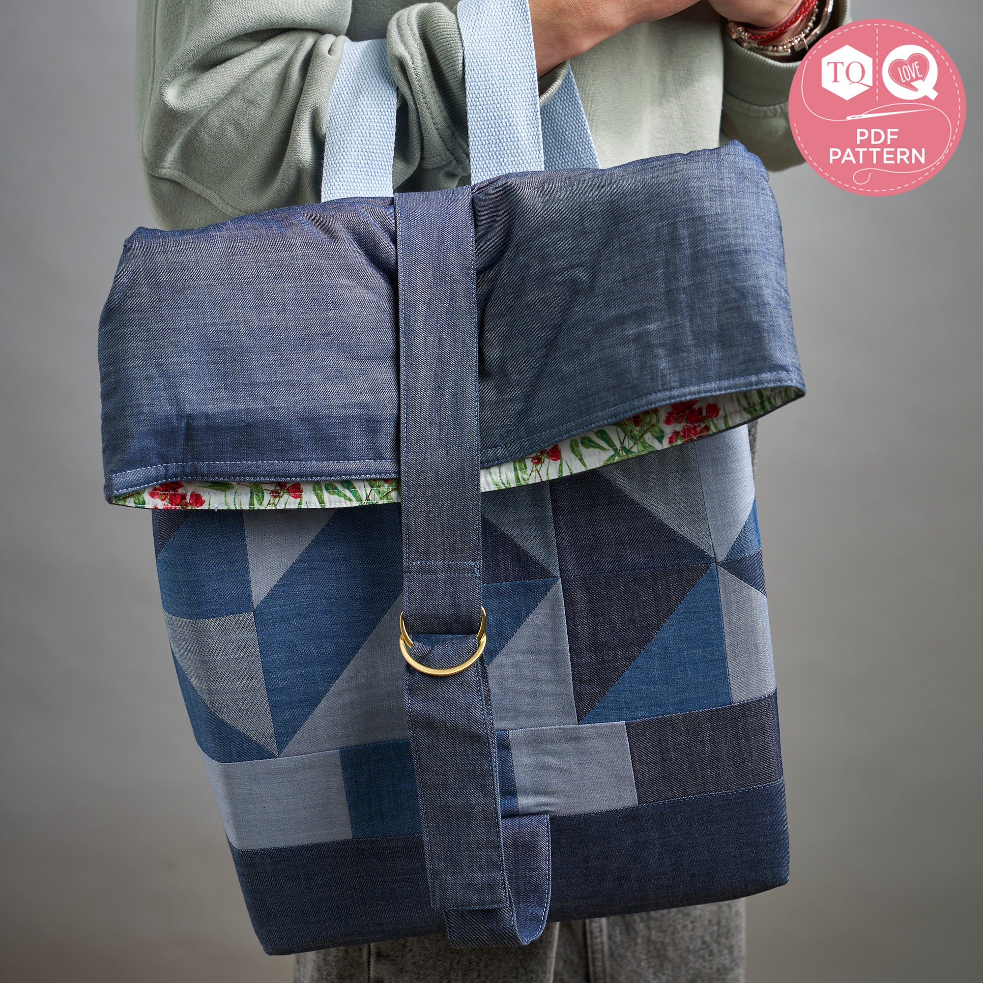 Double Denim Patchwork Backpack, Sewing Pattern, Bag Pattern, Love ...