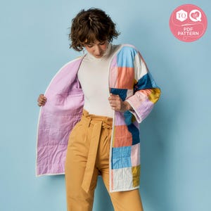 Quilted Jacket Pattern, Sewing Pattern, Patchwork Coat, Squares Quilt ...