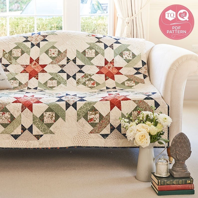502 New Quilting Motifs キルティングモチーフ 図案集 Star Crossed, Digital Quilting Pattern, Cross & Star and