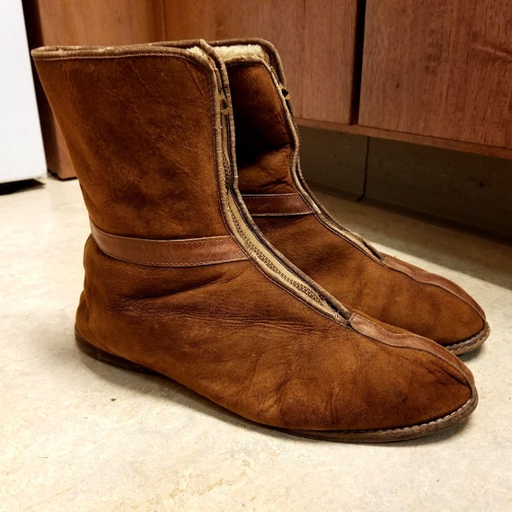 1930's Suede/Leather/Mutton Ankle Boots. Scarce Style. - Gem
