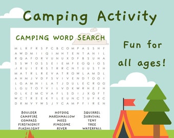 Camping Word Search | Outdoor Game | Instant Download | Printable games | Solitaire Game | Camp Games