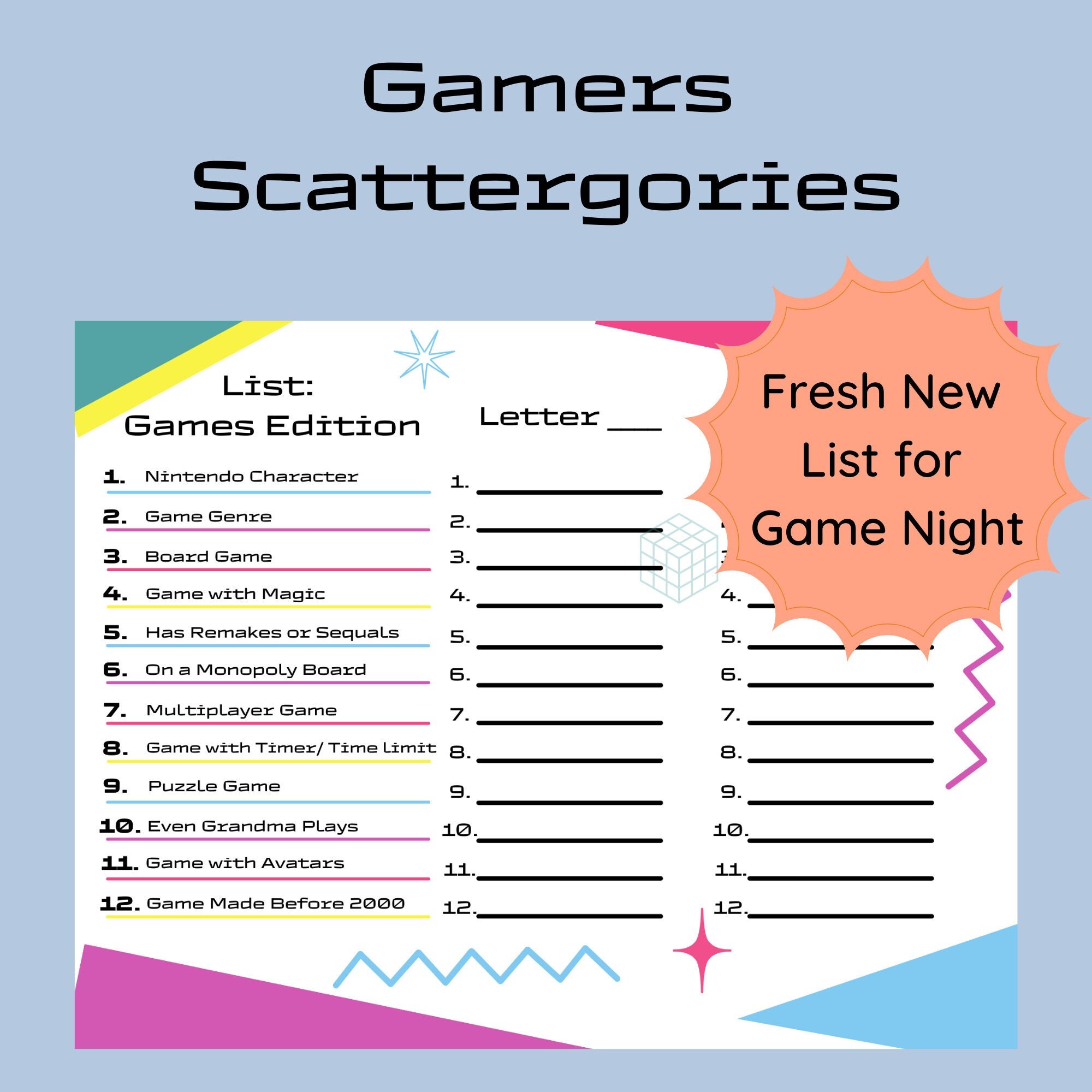 Categories List Game - Etsy