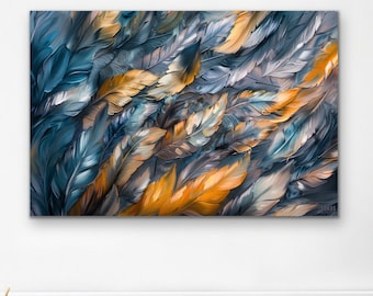 Golden Blue Feather Canvas Wall Art