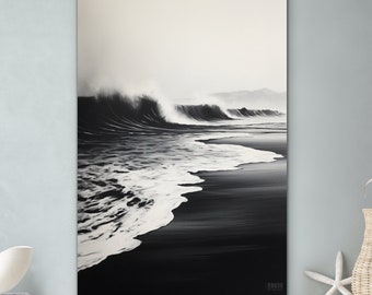 Black & White Ocean Waves Canvas Wall Art