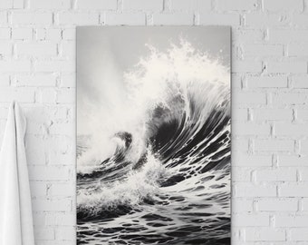 Black & White Ocean Wave Crash Canvas Wall Art