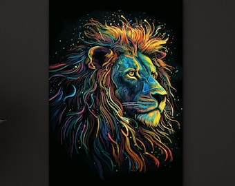 Neon Majestic Lion Canvas Wall Art