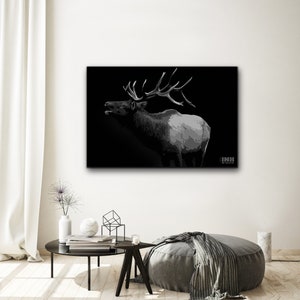 Elk Black and White AnimalCanvas Art Painting | Elk/Animal Wall Art | Elk/ Black and White / Animal Wall Decor | Poster