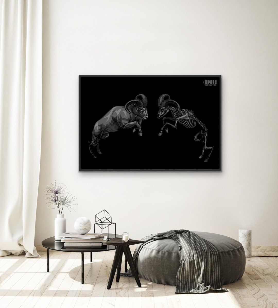 Ram Black and White Animal Canvas Art Painting Ram/animal Wall Art Ram