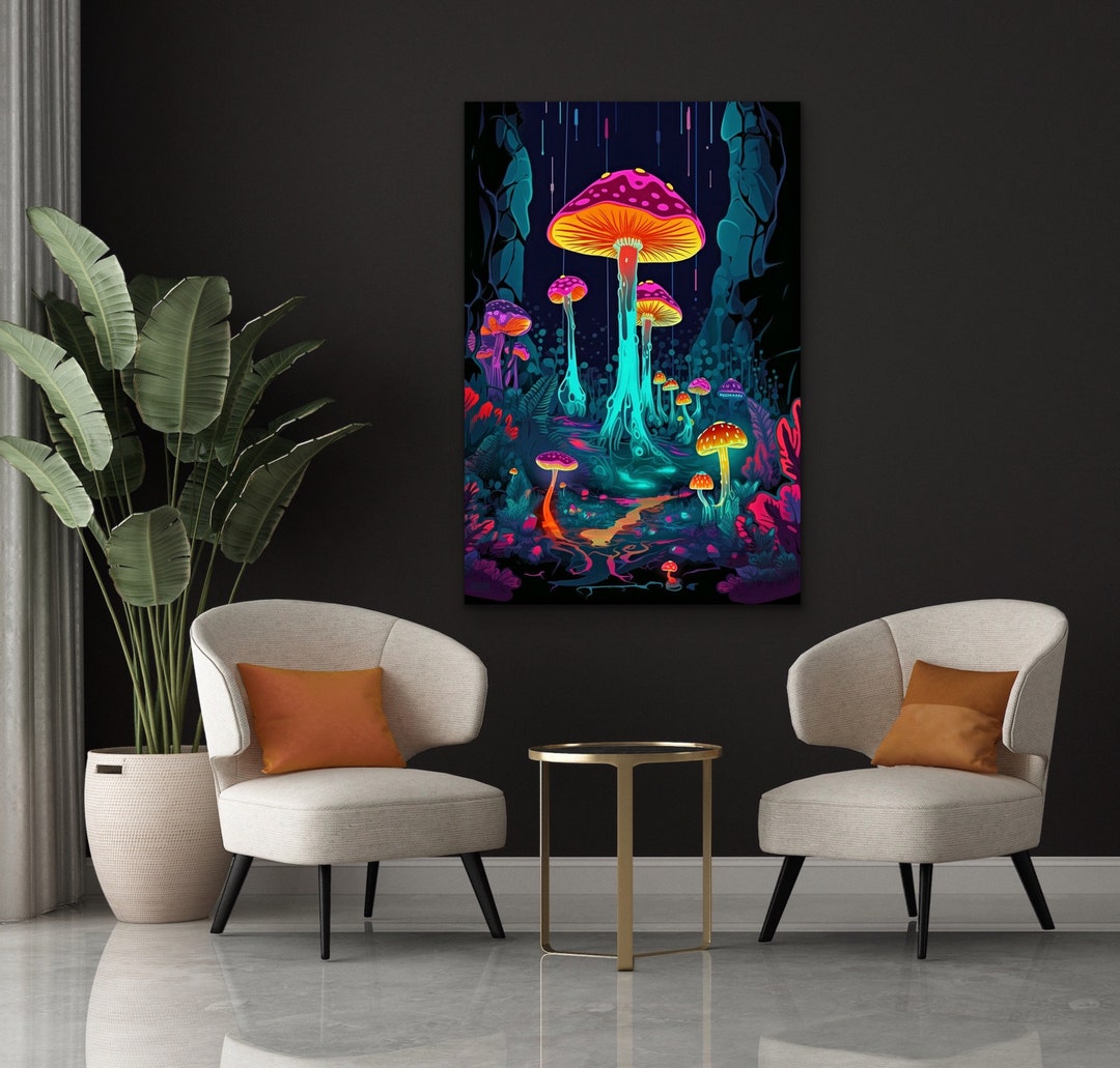 Psychedelic Mushroom Forest Canvas Wall Art - Etsy