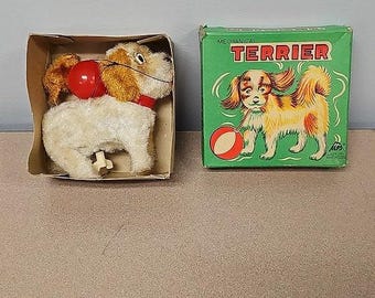 ヴィンテージ かごの中の子犬 ゼンマイ仕掛けのおもちゃ 日本製 - Etsy