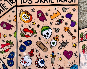90s Grunge Sticker Sheet, Y2K Skate Aesthetic Stickers, Alt Indie Vinyl Sticker Pack, Retro Trashy Cute Decals, Laptop Water Bottle Stickers