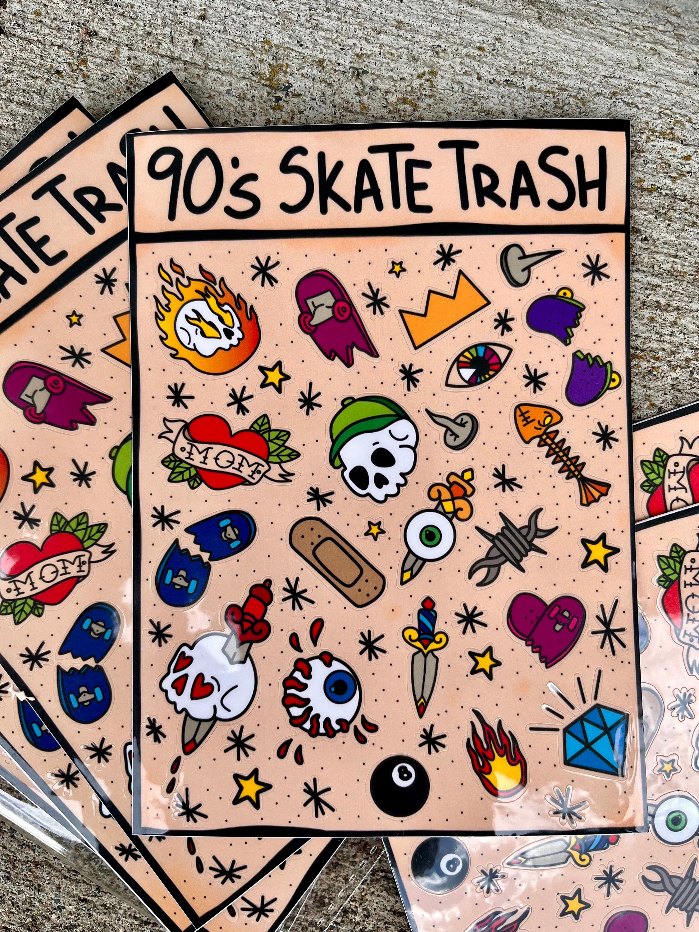 90s Grunge Sticker Sheet, Y2K Skate Aesthetic Stickers, Alt Indie Vinyl ...