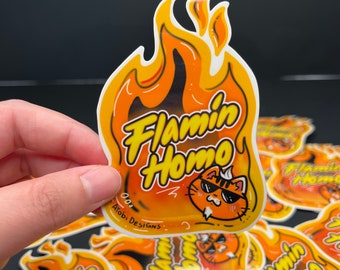 "Lustiger Gay Pride Aufkleber ""Flamin Homo"", LGBTQ Feuer Aufkleber, Queer Meme Vinyl Aufkleber, Geschenk stolz, sarkastischer Laptop Wasserflasche Aufkleber."