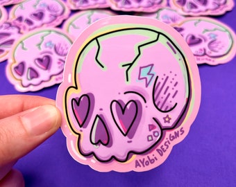 Pink Punk Skull Sticker, Cute Goth Vinyl Decal, Alt Aesthetic Kawaii Skull, Laptop Water Bottle Sticker, Chaotic Cute Gift