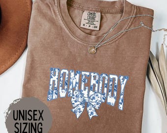 Homebody Shirt, Slouchy Crewneck, Cozy Sweatshirt, Blue Ribbon Shirt, Homebody Tee, Floral Homebody Shirt