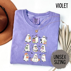 Book Halloween Shirt Comfort Colors Shirts Reading Halloween Tee Ghost Reading Bookish Tshirt Librarian Retro Reading Gift For Teacher