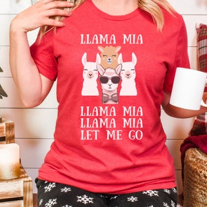 Retro Lama Llama Mia Song Shirt Llama Xmas Light Shirts Santa Funny Alpaca Christmas Tshirt Holiday Season Tee Christmas Gifts