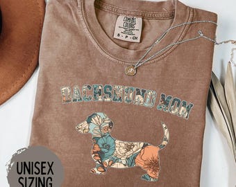 Dachshund Shirt, Doxie Mama Shirt, Wiener Dog Tee, Dachshund Lover Gift, Dog Mom Comfort Colors Shirt, Pet Owner Gift, Weenie Mom  Floral