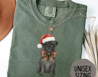 Pug Christmas Shirt, Cute Holiday Black Pug Tee, Merry Pugmas Sweatshirt, Pug Mom Gift, Dog Lover Christmas Shirt