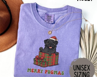 Pug Christmas Shirt, Cute Holiday Black Pug Tee, Merry Pugmas Sweatshirt, Pug Mom Gift, Dog Lover Christmas Shirt