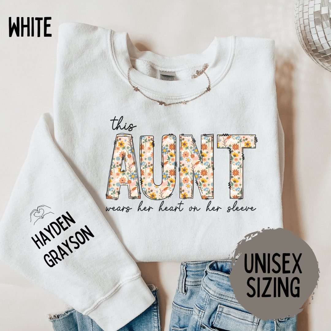 Auntie Heart Around Drop Shoulder Sponge Fleece Crewneck Sweatshirt main image 1