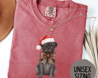 Pug Christmas Shirt, Cute Holiday Black Pug Tee, Merry Pugmas Sweatshirt, Pug Mom Gift, Dog Lover Christmas Shirt