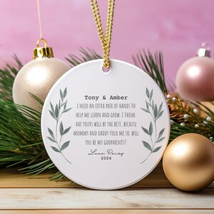 Godparents Ornament Custom Godmother Ceramic Ornament Personalized Godfather Promoted To Ornament Gift for Godparents Proposal Godchild
