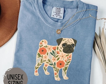 Pug Mom Shirt, Pug Lover Gift, Patch Floral Shirt, Pug Mama Gift, Flower Pug Shirt, Dog Mom Shirt, Pug Owner Gift, Dog Lover Gift