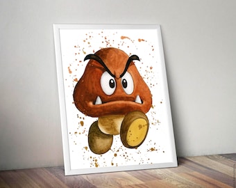 クリボーアート、クリボー水彩画アートプリント、マリオウォールアート