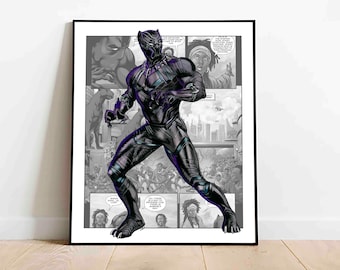 Black Panther-aquarelprint, Black Panther-gicleeprint, Black Panther-poster voor kinderkamer