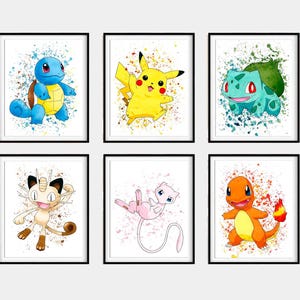 Set 6 pokemons print,anime hero print,pikachu print,bulbasaur print,poster pokemon,pokemon picture,pokemon go print, nursery decor
