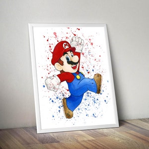 Mario watercolor print, giclee Mario , supermario poster for nursery room