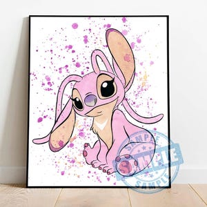 Angel print watercolor, lilo and stitch poster, stitch giclee for nursary decor