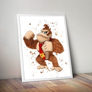 Impresión de acuarela de Donkey Kong, giclee Donkey Kong, cartel de supermario para la sala de guardería