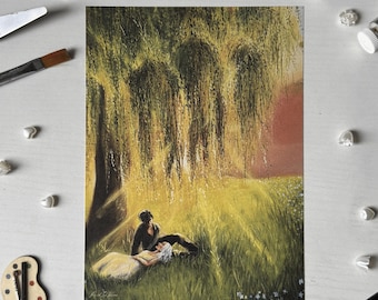 Wydruk artystyczny fantasy „Willow Tree” w formacie A5 | Prezent dla miłośnika książek