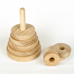 Wooden Pyramid Tower Ring Stacking Natural Toddler Educational Montessori Toy