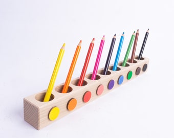 Montessori wood pencil holder, crayon holder, adult coloring, wood desc organizer, artist pencil organizer, pen box, desk storage