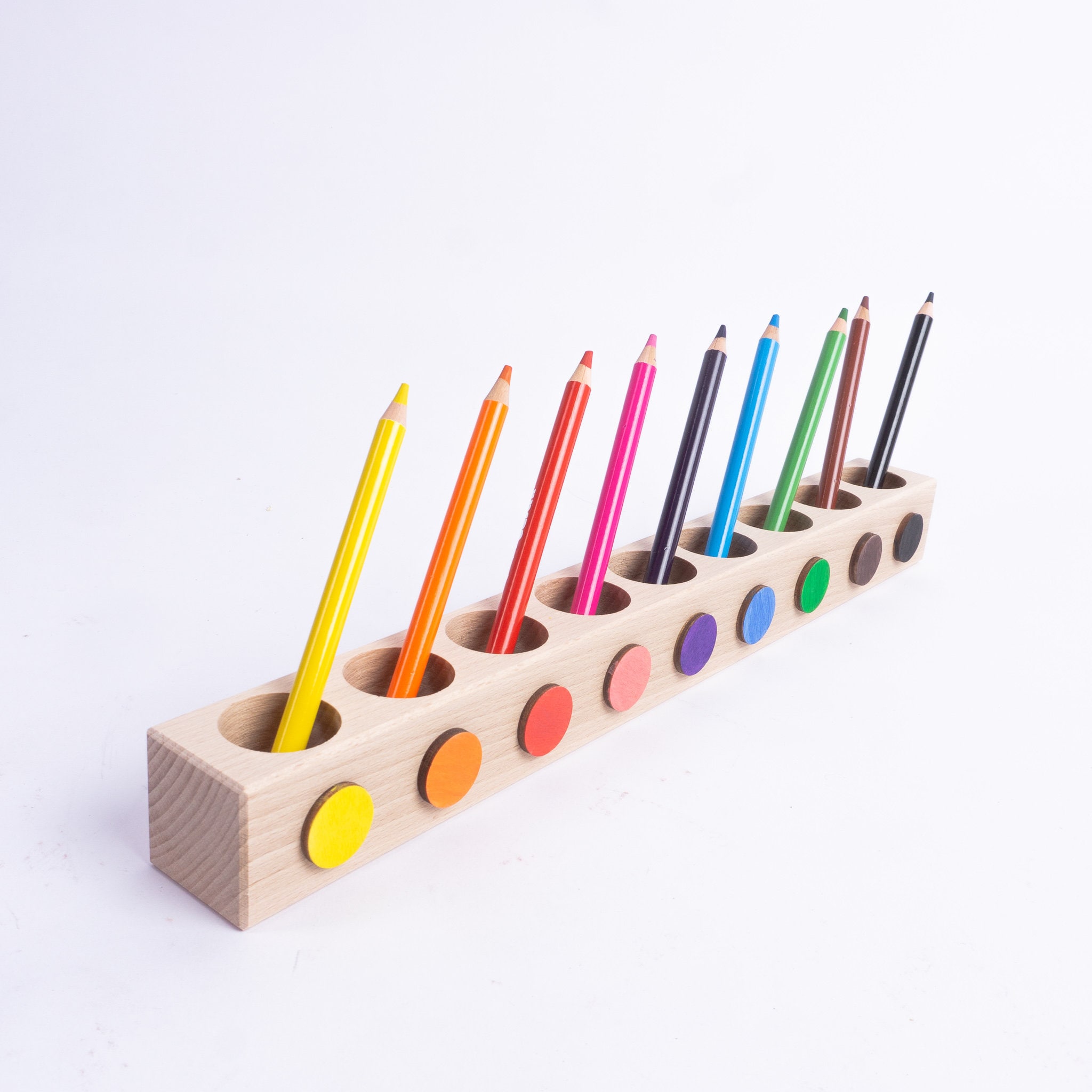 Montessori Wood Pencil Holder, Crayon Holder, Adult Coloring, Wood
