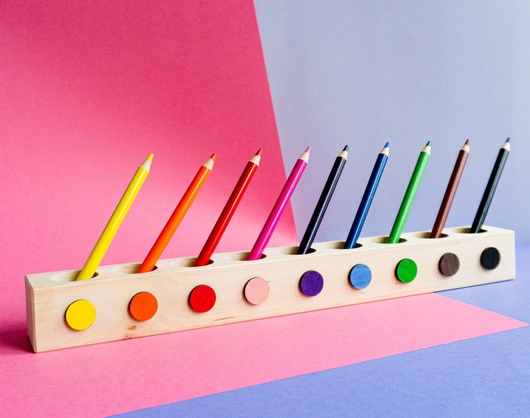 Montessori Wood Pencil Holder for Kids Desk Organizer for Etsy