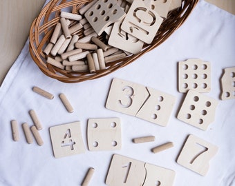 Learning numbers, Montessori, wooden puzzle, wooden toys, Waldorf, sorting numbers, sorting game