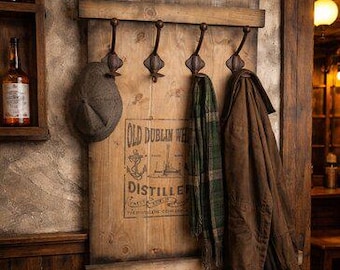 Garderobe / Wandgarderobe OLD DUBLIN WHISKY Holz Garderobenhaken Gusseisen  ep-091 Essc