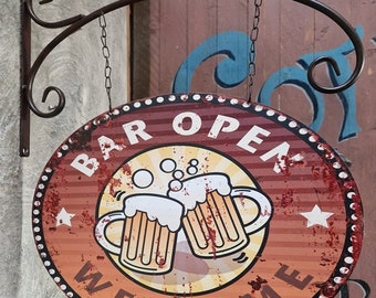 BAR OPEN / WELCOME Schild mit Wandkonsole  wo-1712