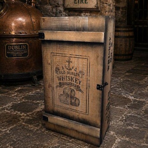 Cassa da spedizione bar / mobile bar OLD DUBLIN WHISKEY minibar pub irlandese botte di legno per vino ep-175