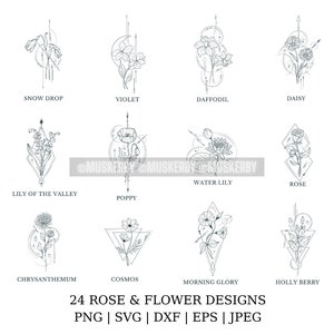 24 Rosen, Blumen SVG Designs | Rosen-Svg | Rosen Bundle, Blumen SVG Bundle | Geometrische Rose | Rosen Tattoo | Florale Geometrische SVG | Cricut svg