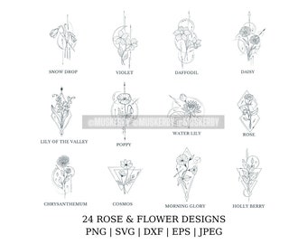 24 Rosen, Blumen SVG Designs | Rosen-Svg | Rosen Bundle, Blumen SVG Bundle | Geometrische Rose | Rosen Tattoo | Florale Geometrische SVG | Cricut svg