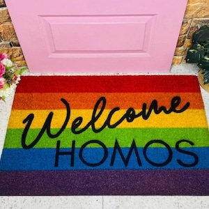 Testo personalizzato Gay Pride Zerbino, Regalo LGBT, Regalo di nozze gay, Regalo di inaugurazione della casa gay, Tappetino di benvenuto LGBTQ, Zerbino LGBT Pride, Pride Mat