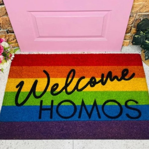 Welcome Homos, Gay Pride Doormat, LGBT Gift, Gay Wedding Gift, Gay Housewarming Gift, LGBTQ Welcome Mat, LGBT Pride Doormat, Pride Mat