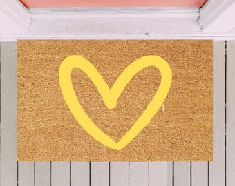 Yellow Heart Doormat, Front Door Mat, Custom Doormat, Entry Decor, Housewarming Gift, Large Doormat, Engagement Gift, Wedding Gift, Doormat